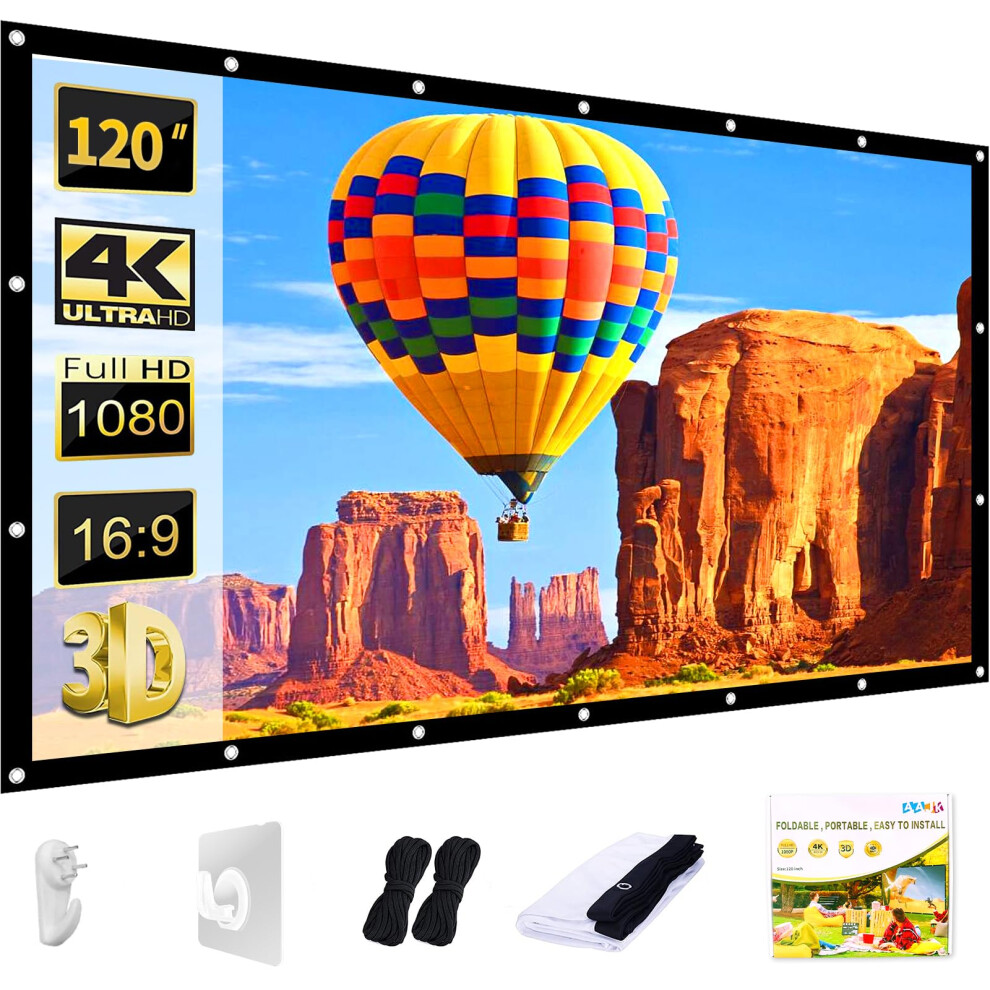 Aajk Projection Screen 120 Inch Washable Projector Screen 169 Foldable Anticrease Portable Projector Movies Screen For Home T 653871336589
