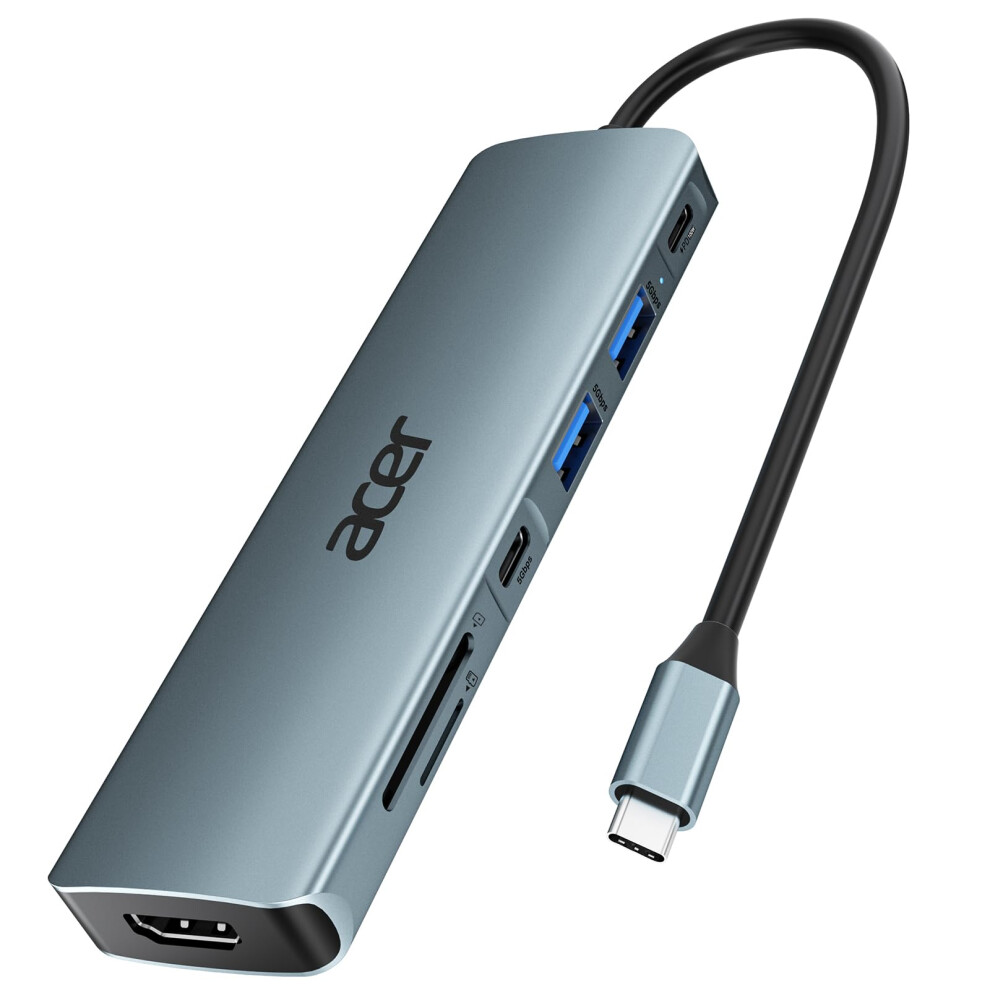 Acer Usb C Hub 7 In 1 Usb C To Hdmi Splitter 2 Usb 31 Gen1 And 5Gbps Typec Data Port 4K Hdmi Port Pd 100W Charging Sd Car