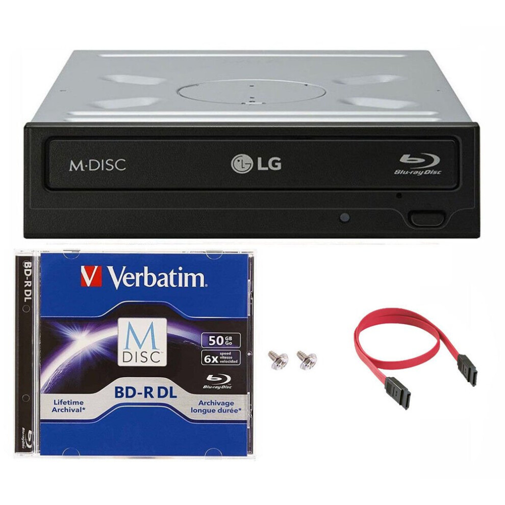 LG WH14NS40 16X Bluray BDXL DVD CD Internal Burner Drive Bundle with Free 50GB MDISC BDR DL  SATA Cable  Mounting Screws