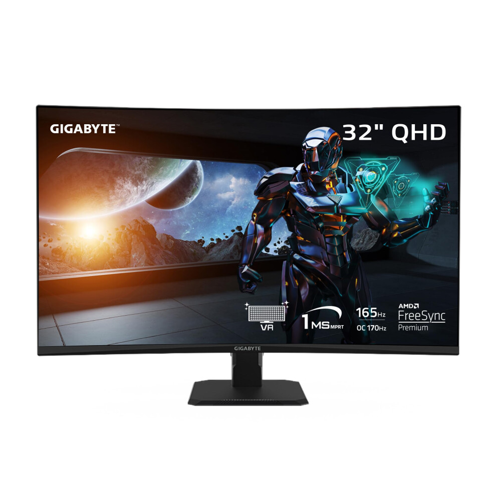 GIGABYTE GS32QC  32 VA Curved Gaming Monitor  QHD 2560x1440165HzOC 170Hz  1ms MPRT  AMD FreeSync Premium  HDMI  DP  Bl