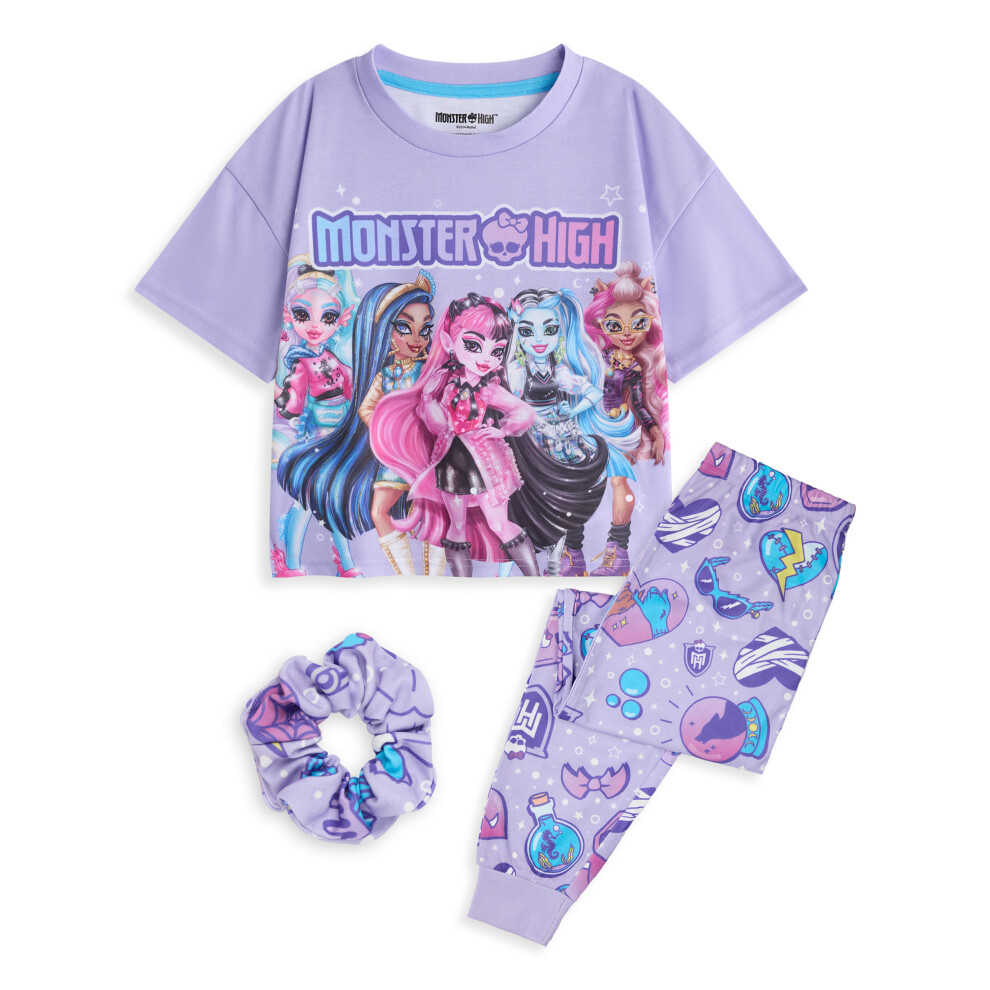 (4-5 Years) Monster High Short Sleeve Long Leg Pyjama Set (Girls Purple)