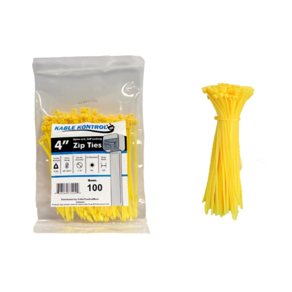 Kable Kontrol Yellow Zip Ties 4 Inch 100 Pcs 18 Lbs Tensile Strength Selflocking Nylon Colored Cable Ties Wire Wraps For Indo 618559872049