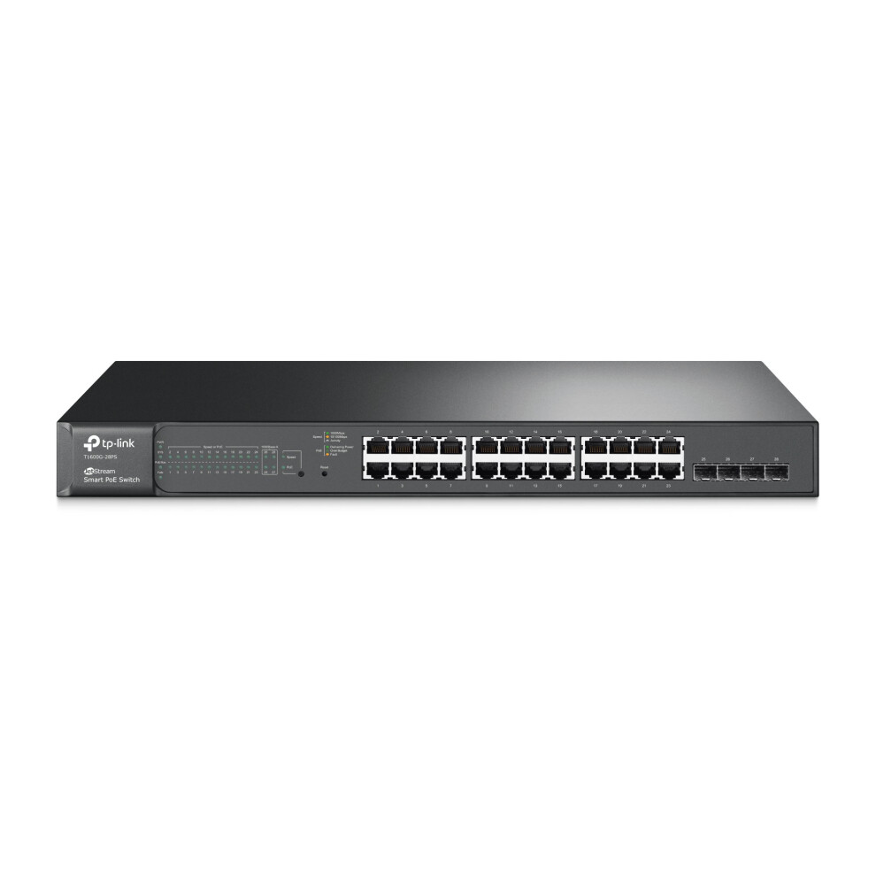 TPLink 24 Port gigabit PoE switch  24 PoE Port 192W  w 4 SFP Slots  Smart Managed  Limited Lifetime Protection  Support