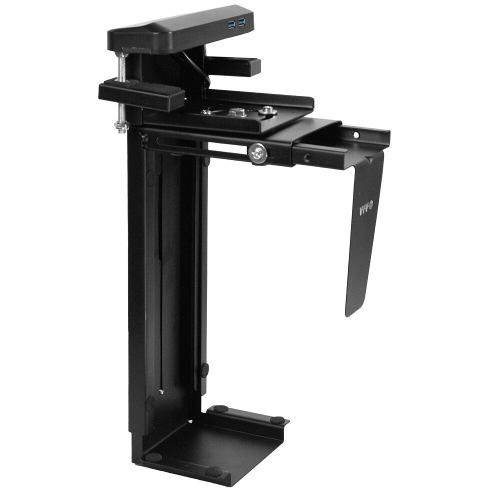 VIVO Adjustable ClampOn Desk and Wall Installation PC Mount  30 USB Ports  Computer Case CPU Holder with Swivel Action and Sec