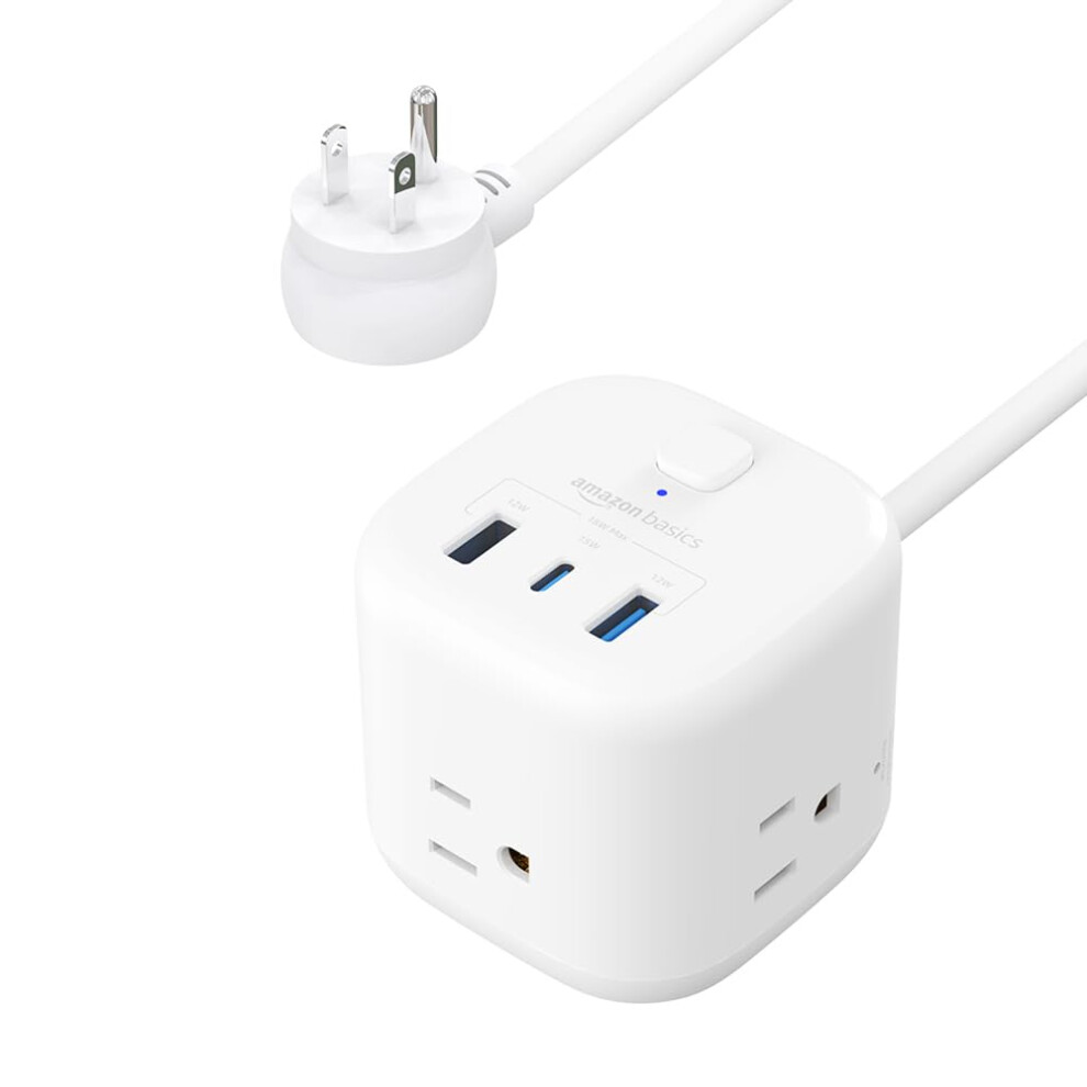 Amazon Basics Power Strip Cube 3 Outlet 3 USB Ports  1 USBC15W and 2 USBA12W  5 ft Extension Cord  Home  Office  Travel  W