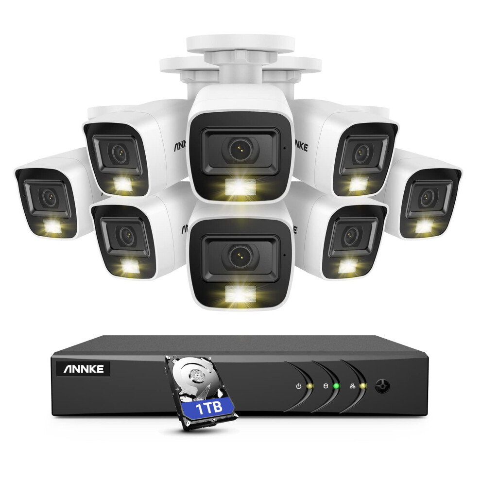 ANNKE Home Wired Camera Security System with Audio  8CH 3K Lite H265 AI DVR with 1 TB Hard Drive and 8 X 1080P IP67 Weatherpro