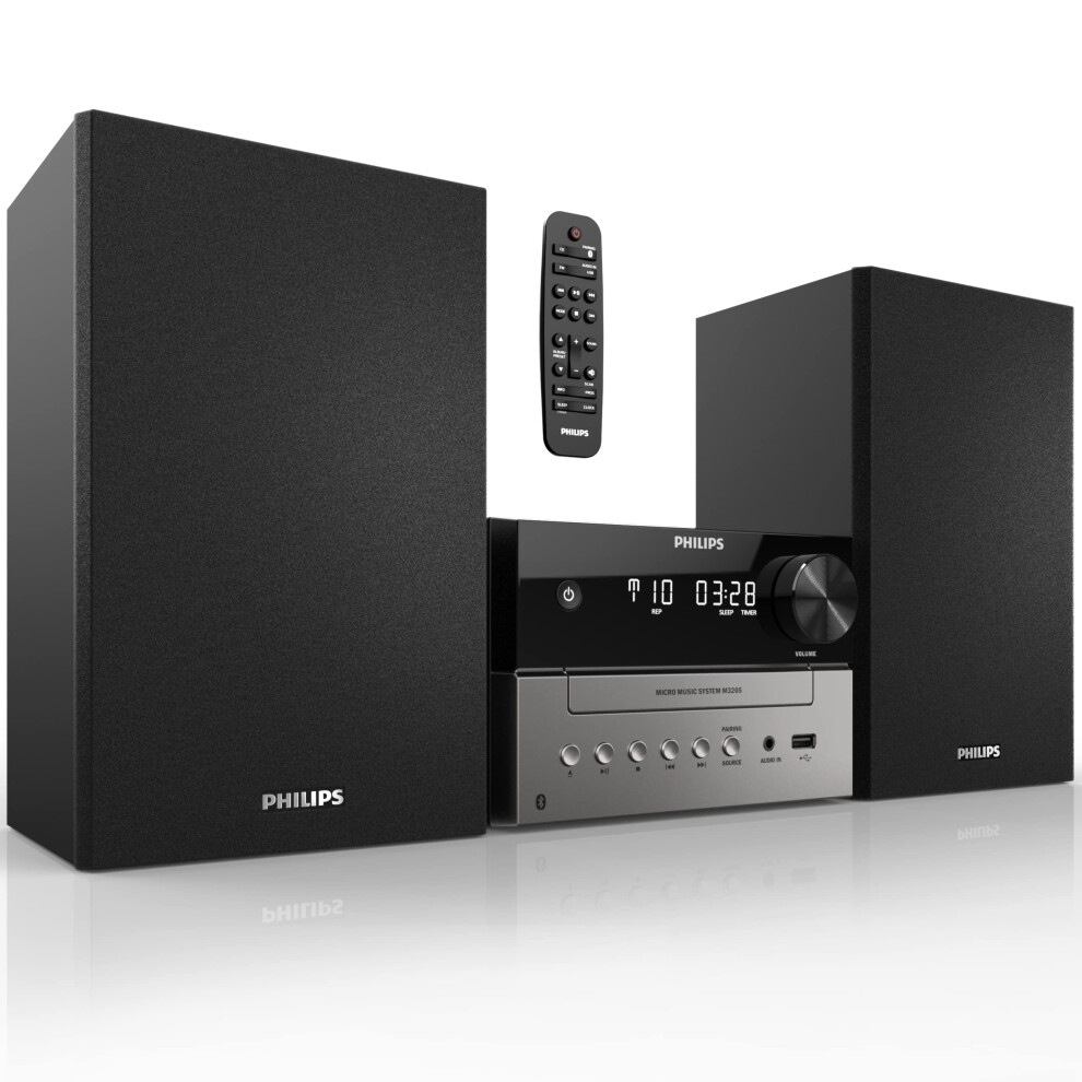 PHILIPS Bluetooth Stereo System for Home with CD Player  Wireless Streaming  MP3  USB  Audio in  FM Radio  15W  Micro Music Soun