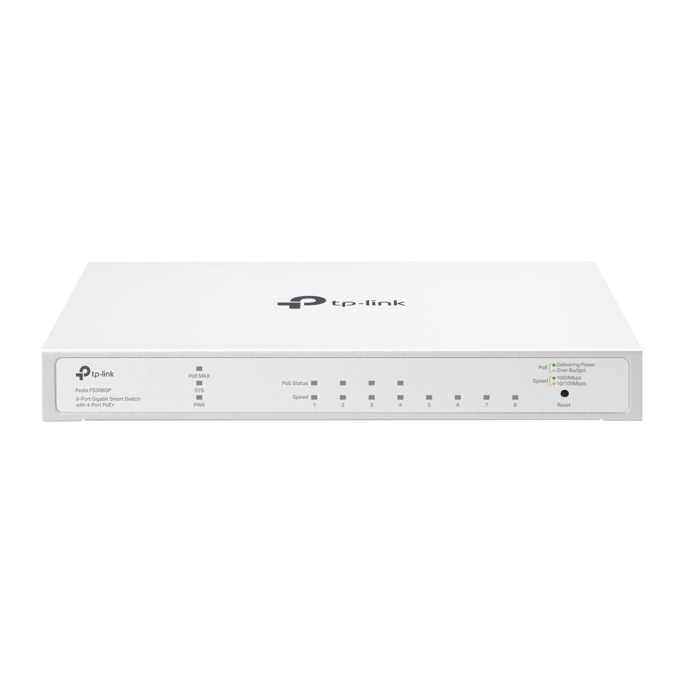 TPLink Festa FS308GP 8 Port Gigabit Smart Managed PoE Switch 4 PoE Port 62W SelfOrganizing Network Free Cloud Control Fanles