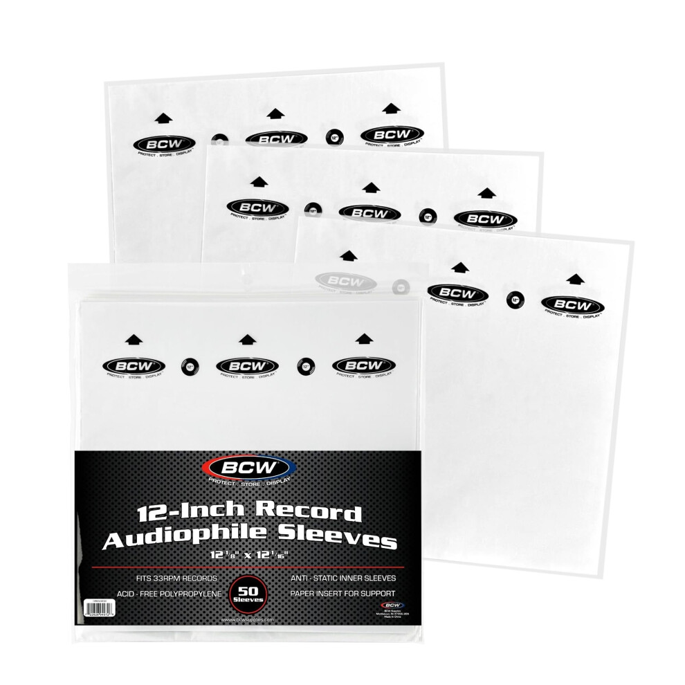 Bcw 12Inch Vinyl Record Sleeves 50Ct Audiophile Inner Sleeves For Lps Archivalquality Antistatic Protection Precise F 722626040726