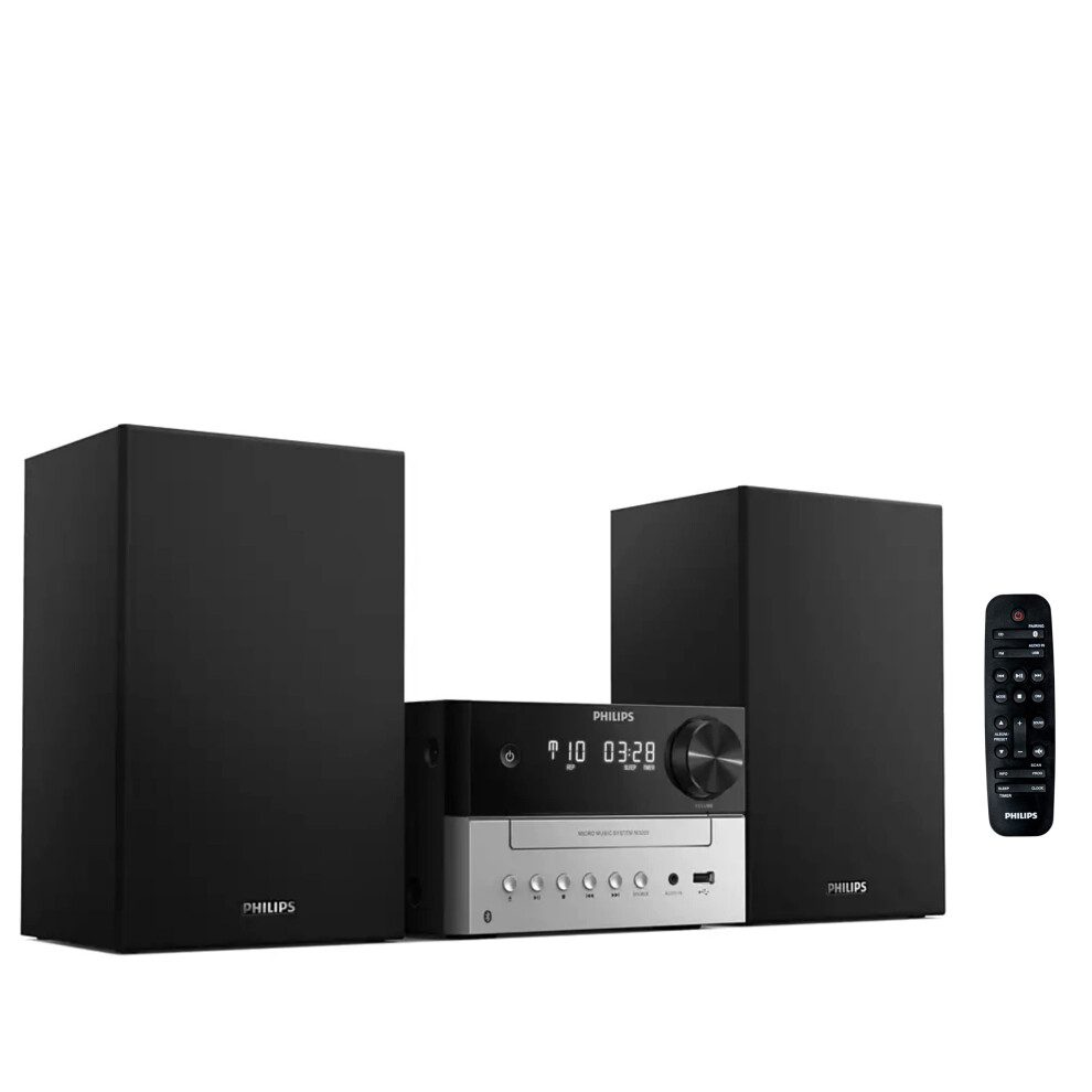 Philips Bluetooth Stereo System for Home with CD Player  MP3  USB  Audio in  FM Radio  Bass Reflex Speaker  18W  Remote Control