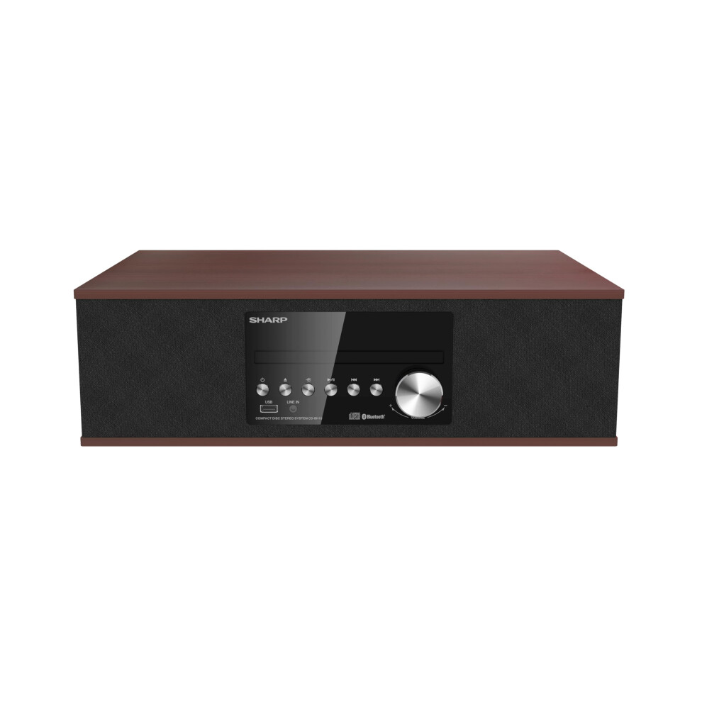 Sharp CDBH10 Vintage Style Retro Look Micro Component Wireless Bluetooth Audio Streaming  CD Player Wood Speaker System  USB P