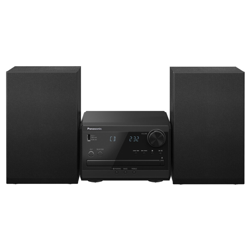 Panasonic Compact Stereo System with CD Player  Bluetooth  FM Radio and USB with Bass and Treble Control  20W Stereo System for