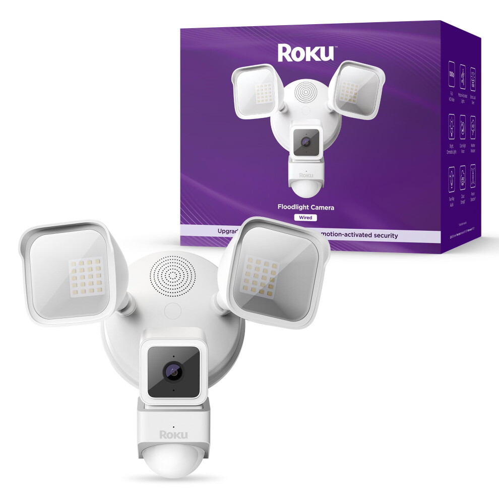 Roku Floodlight Camera for Home Security  Wired Outdoor Security Camera with 270 1080p HD Night Vision  Dimmable Floodlights  Mo