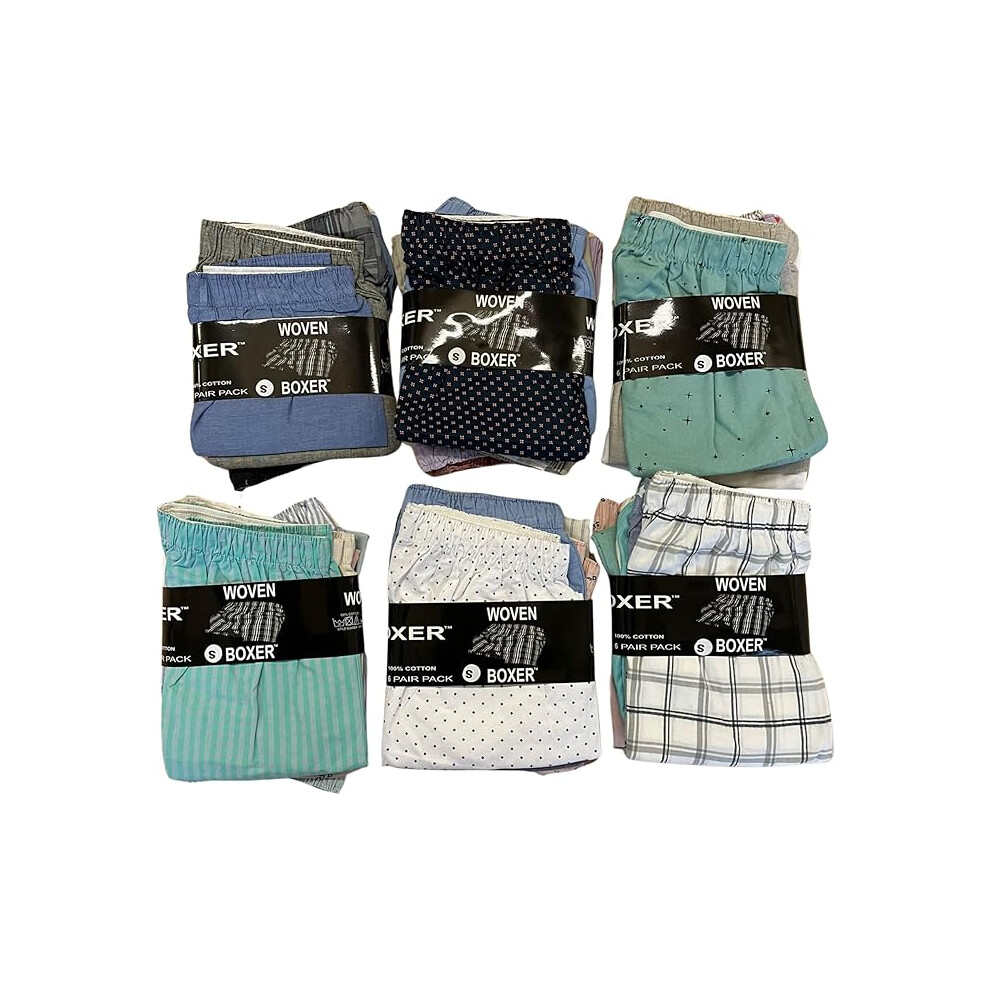 (Assorted Colors, M) Panzy 6 Woven Boxer Shorts for Men,Loose Comfort Fit Boxers, Cottonblend, Elastic Waistband