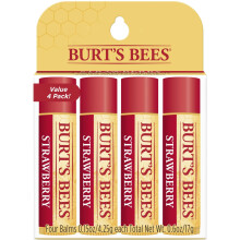 Burt's Bees 100% Φυσικό Ενυδατικό Βάλσαμο Χειλιών, Φράουλα με Κερί Μέλισσας - 4 Σωλήνες