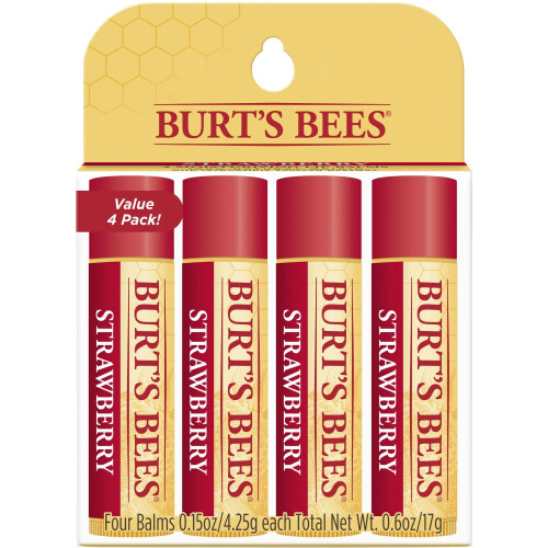 Burt's Bees Burt's Bees 100% Φυσικό Ενυδατικό Βάλσαμο Χειλιών, Φράουλα με Κερί Μέλισσας - 4 Σωλήνες