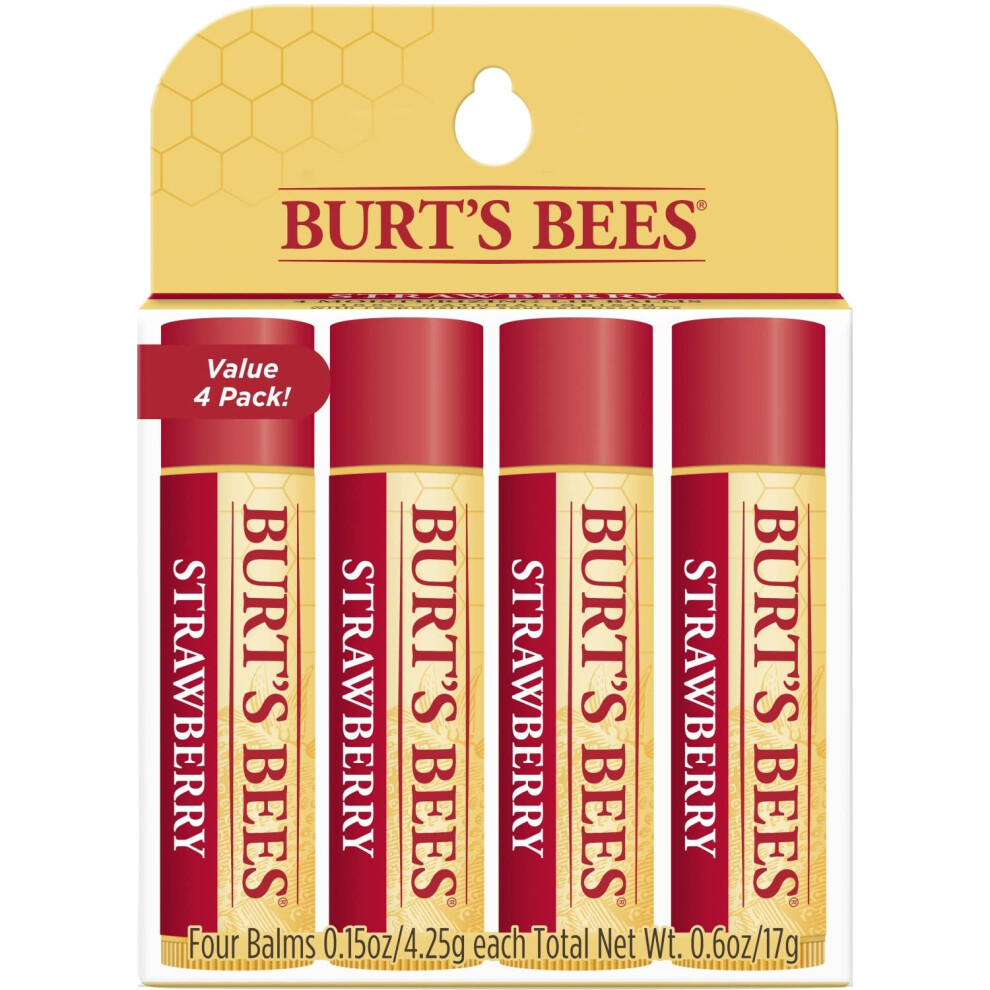 Burts Bees 100 Natural Moisturizing Lip Balm  Strawberry with Beeswax  Fruit Extracts  4 Tubes