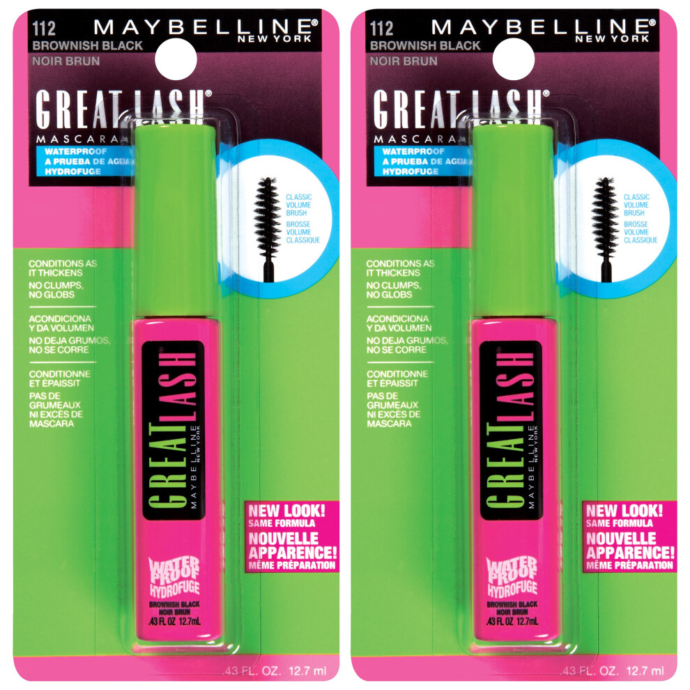 Maybelline New York Great Lash Waterproof Mascara Makeup  Brownish Black  2 Count