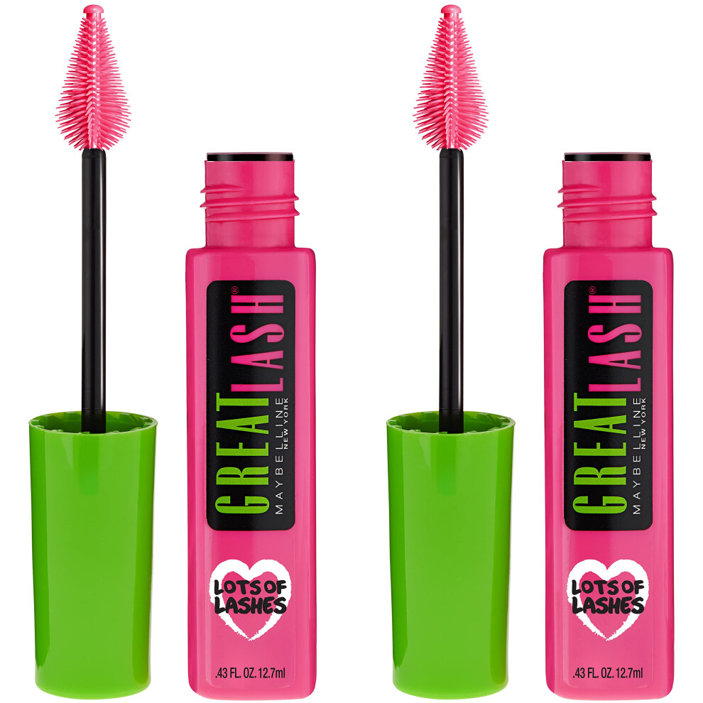 Maybelline Great Lash Lots Of Lashes Washable Mascara  Volumizing  Thickening and Curling Mascara  Blackest Black  2 Count