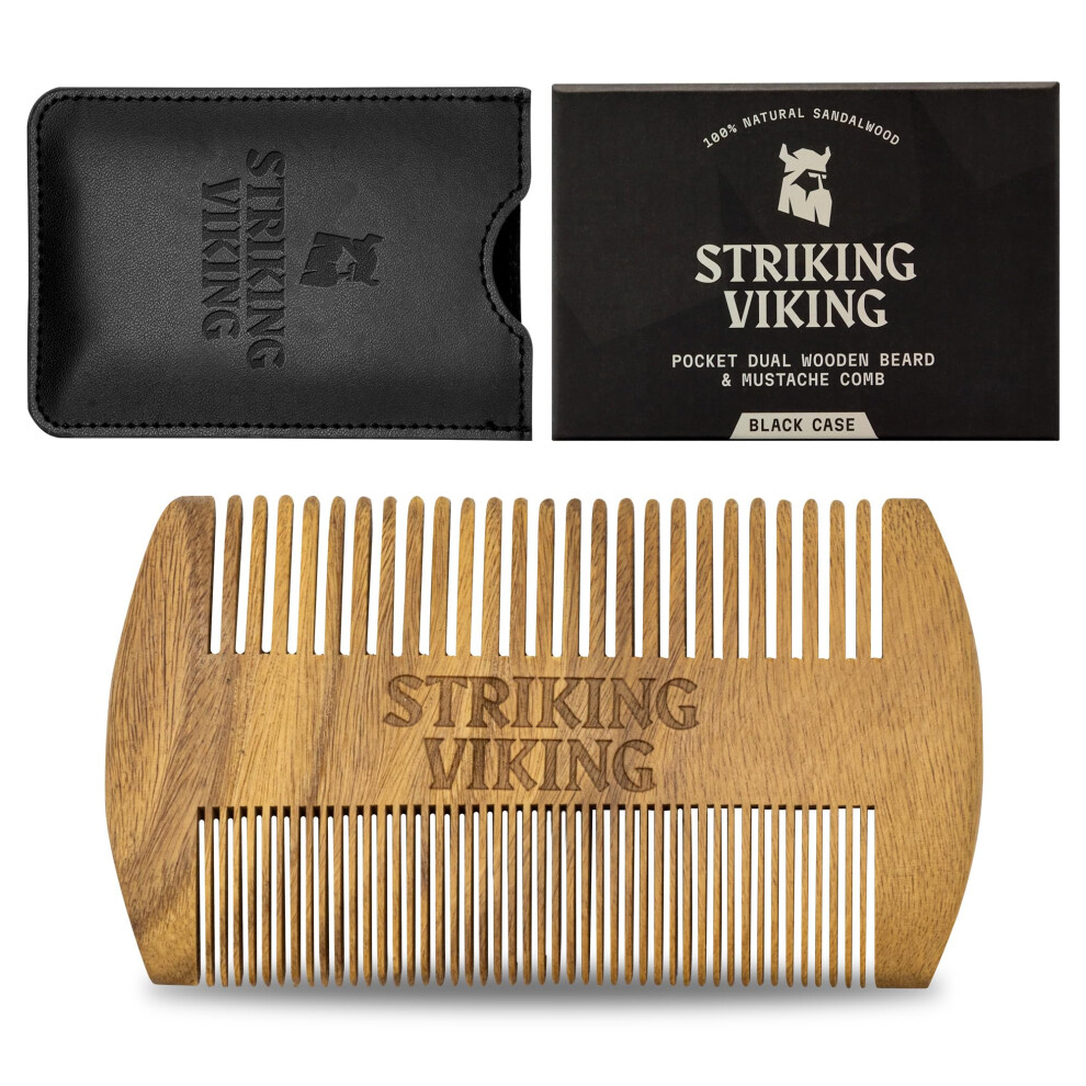 Striking Viking Unisex Sandalwood Beard And Mustache Comb Set Pocketsized Wooden Comb With Fine And Coarse Teeth Case Included Pe