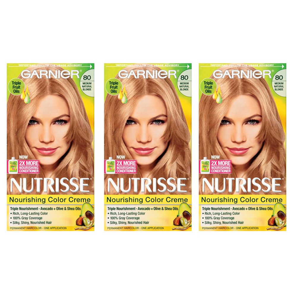 Garnier Nutrisse Nourishing Hair Color Creme  80 Medium Natural Blonde Butternut  3 Count Packaging May Vary