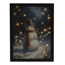 Christmas Fibre Optic Canvas Art Snowman In Winter Snowy Light LED