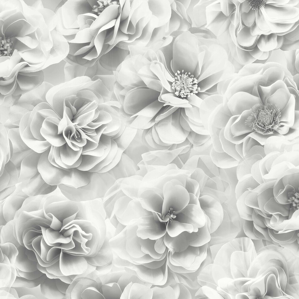 Debona Bloom Silver Wallpaper Floral Rose Glamorous Stylish Feature Wall