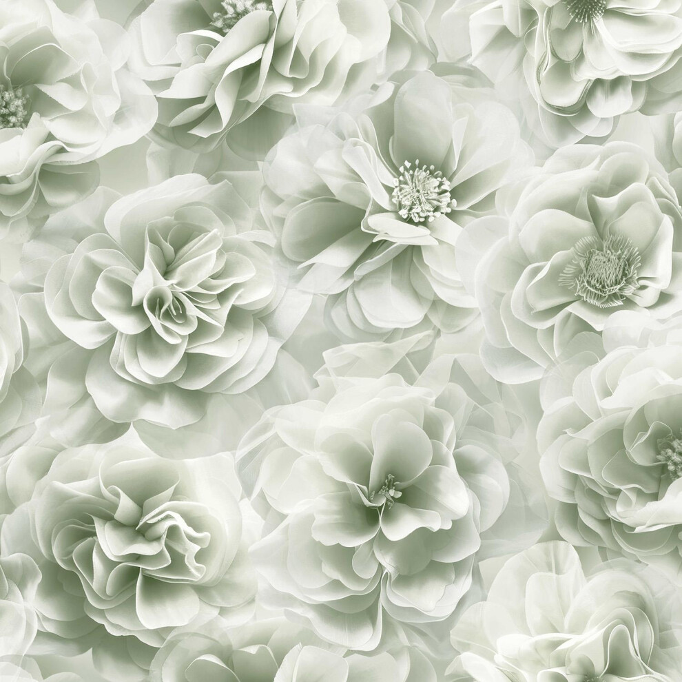 Debona Bloom Sage Green Wallpaper Floral Rose Glamorous Stylish Feature Wall