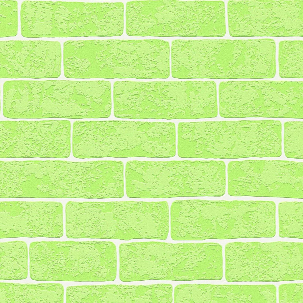 AS Creation Neon Green Brick Wall Wallpaper Textured Blown Vinyl Paste The Wall