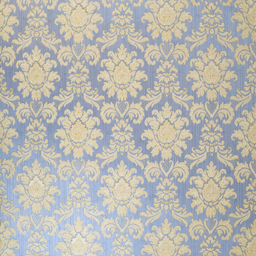 Fine Decor Floral Damask Blue Gold Wallpaper Metallic Classic Traditional Vinyl