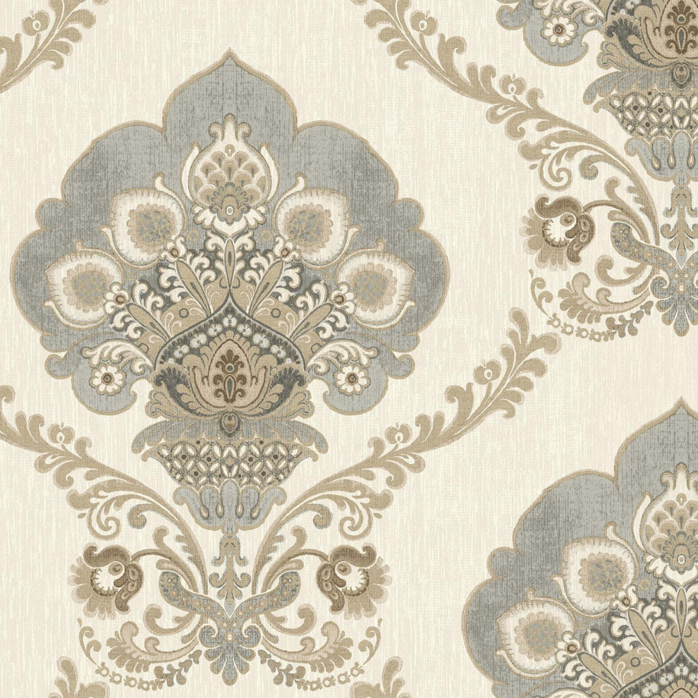 Photos - Wallpaper Wallquest Chatsworth Damask Grey  Classic Acrylic Coated WL-IM71008