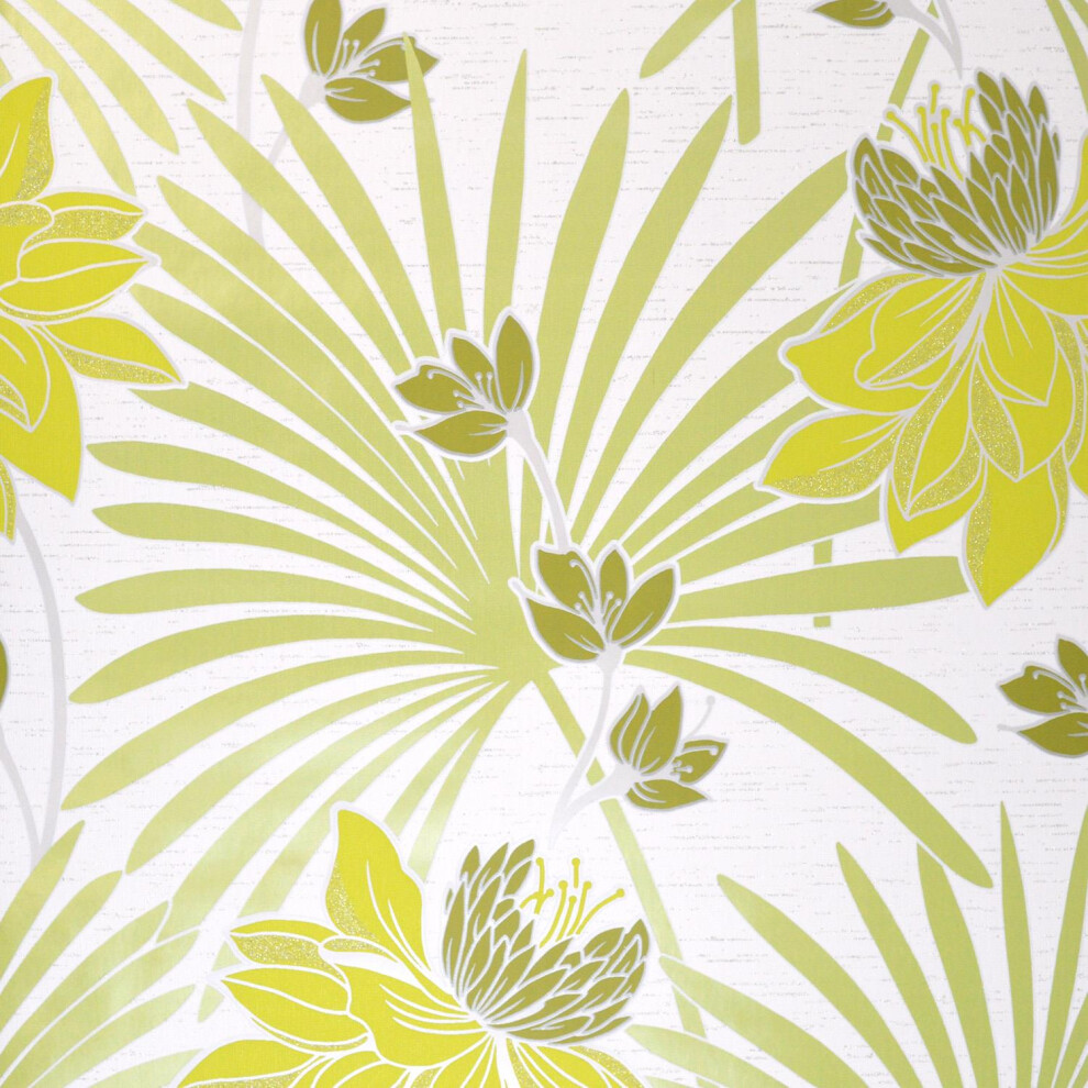 Crown Tropicana Green White Wallpaper Botanical Stylish Textured Luxury Vinyl