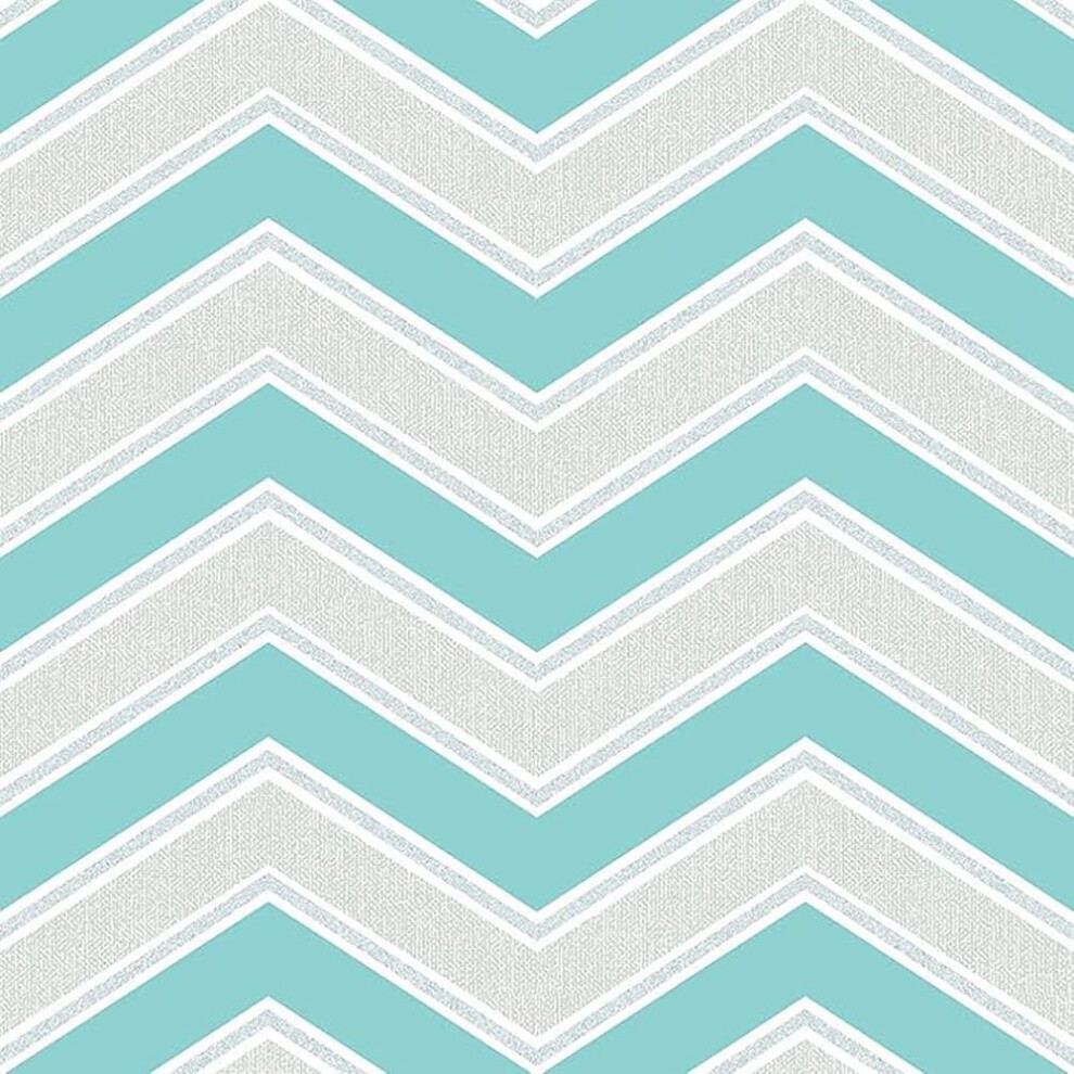 Chevron Teal Glitter Wallpaper Geometric Design Glamorous Textured Vinyl