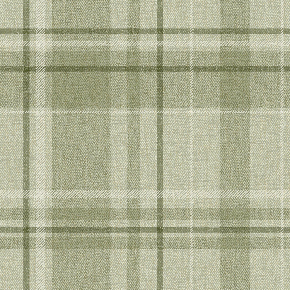 Crown Harris Tweed Herringbone Check Green Wallpaper Luxury Fabric Effect