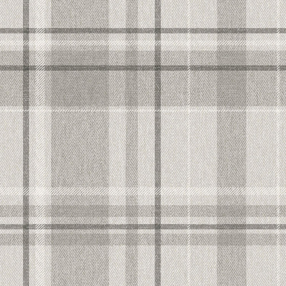 Crown Harris Tweed Herringbone Check Soft Grey Wallpaper Luxury Fabric Effect