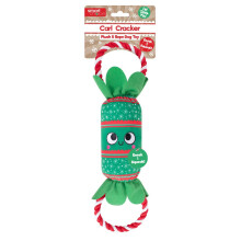 Plush Christmas Cracker Pet Dog Puppy Toy Squeaker Chew Rope Tug of War Festive