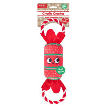 Plush Christmas Cracker Pet Dog Puppy Toy Squeaker Chew Rope Tug of War Festive
