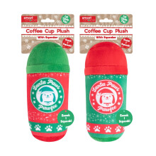 Plush Novelty Dog Toy Squeaky Coffee Inspired Puppy Christmas Pup Cup