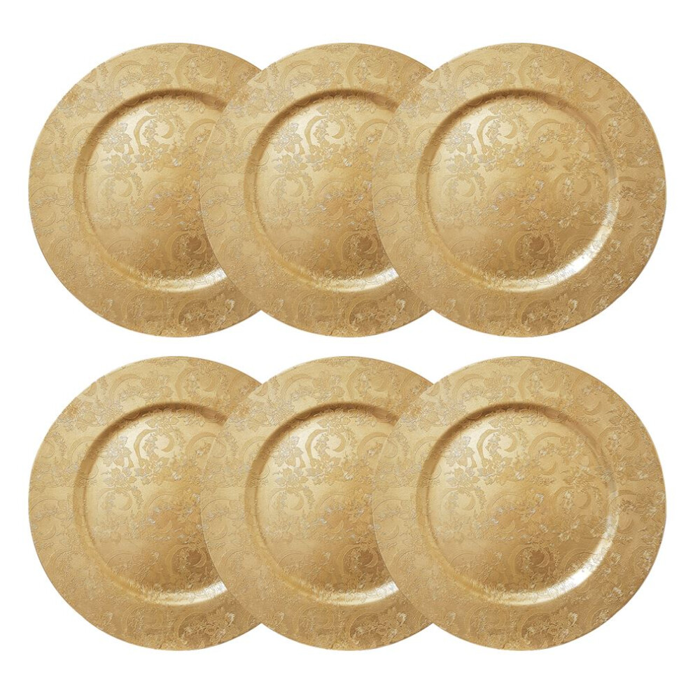 6 Embossed Decorative Gold Round Charger Plates Christmas Xmas