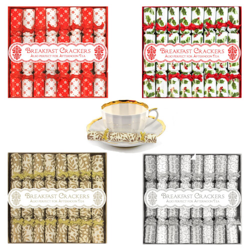 32 Mini Christmas Crackers Saucer Breakfast Crackers Silver Gold Red