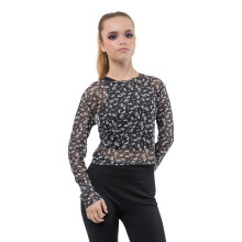 (XL, Black) Gremlins Mesh Top Gizmo All Over Print Long Sleeve Cropped Girls Womens Black