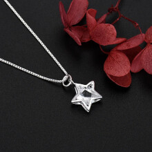 (40cm 16inches) 925 Sterling Silver Pretty Shining Crystal Star Necklace for Women