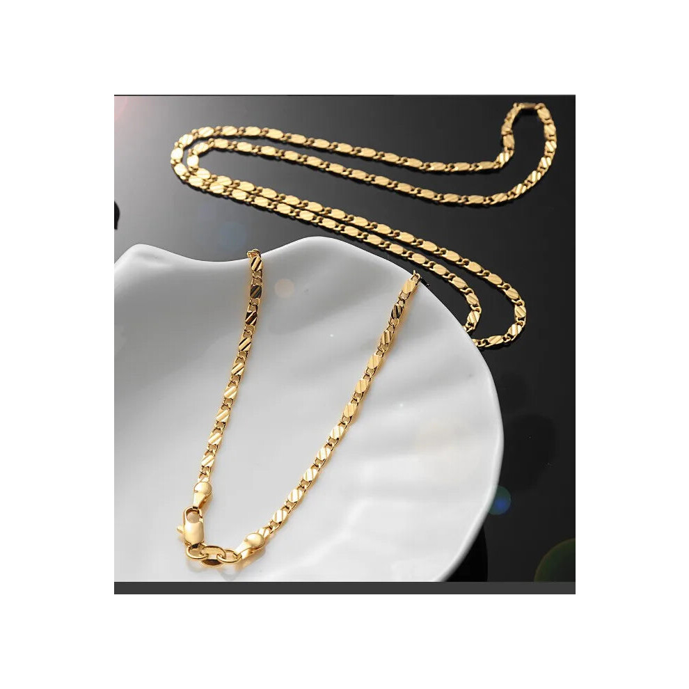 (18 inches 45 cm, Gold) 925 Sterling Silver 18K Gold 2MM Flat Clavicle Chains Necklaces for Men Women