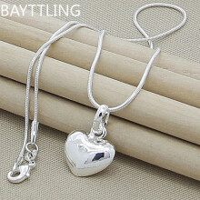 (45cm) Fine 925 Sterling Silver Solid Heart Necklace Snake Chain For Women