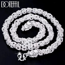 Solid 925 Sterling Silver Necklace For Men 8mm Round Dragon 60cm Charm