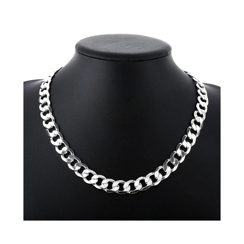 (45CM 18 inches) 925 Sterling Silver Necklace for Men Classic 12MM Chain