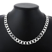 (50CM 20 inches) 925 Sterling Silver Necklace for Men Classic 12MM Chain