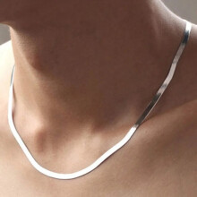 (silver, 45cm 18inches) 925 Sterling Silver 18K Gold 4MM Flat Chain Necklace for Women