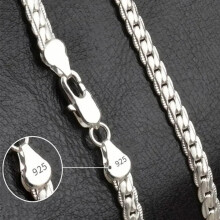 (Silver, 55cm 22inches) 925 Sterling Silver 5MM 18K Gold Full Sideways Figaro Chain Unisex Necklace