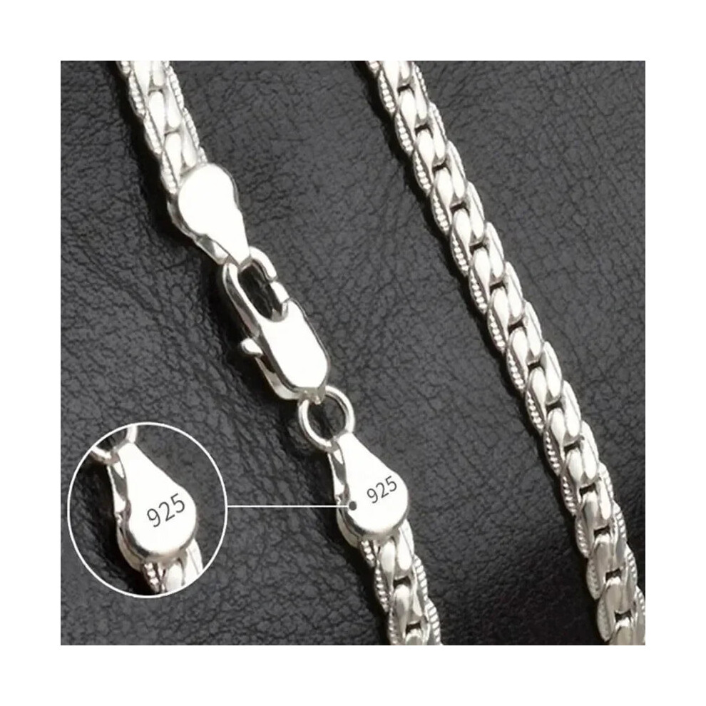 (Silver, 60cm 24inches) 925 Sterling Silver 5MM 18K Gold Full Sideways Figaro Chain Unisex Necklace